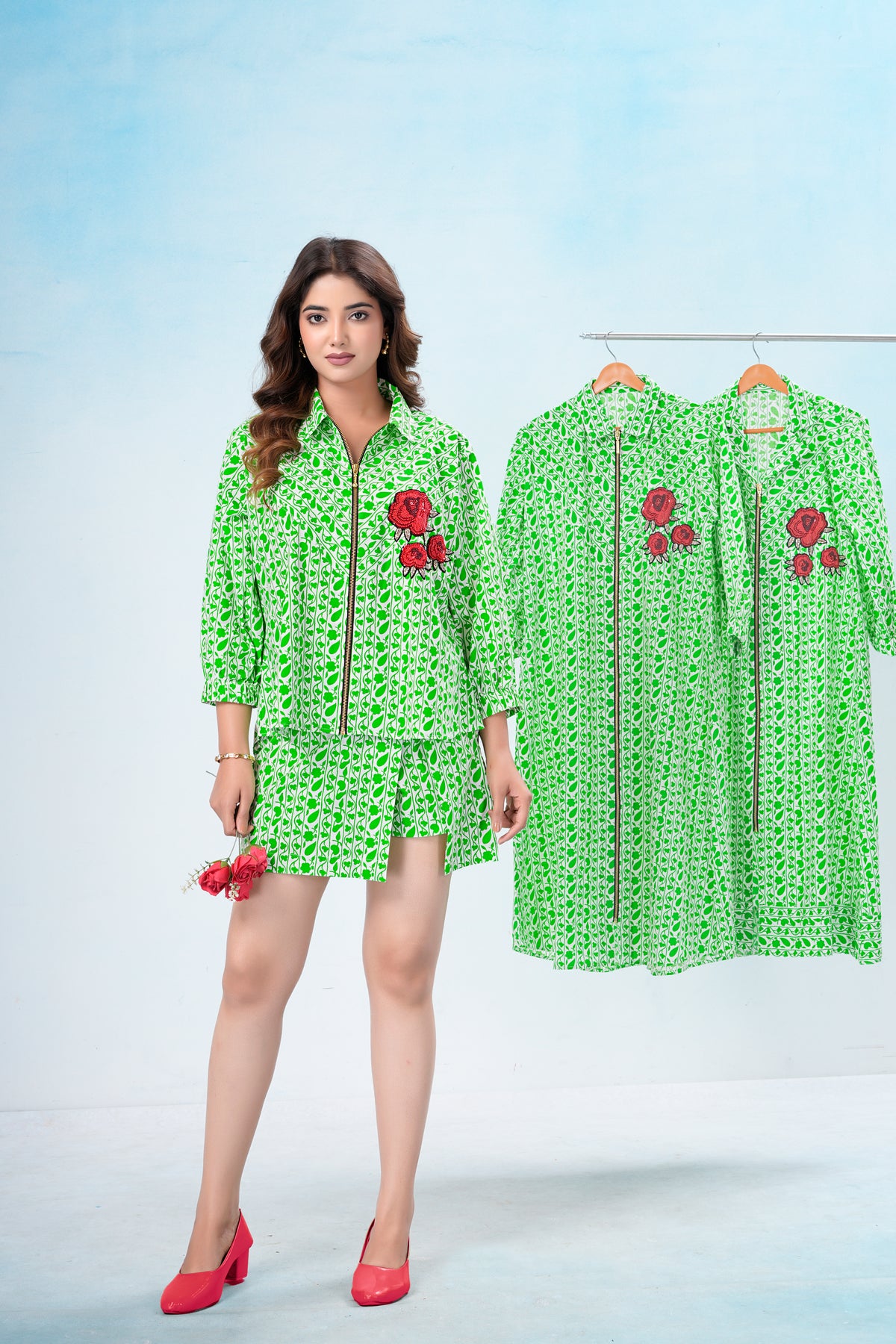 Emerald botanical poplin set