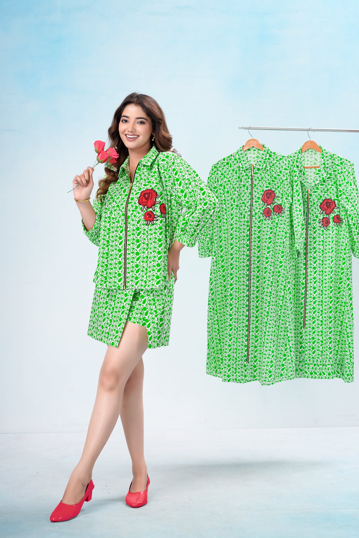 Emerald botanical poplin set