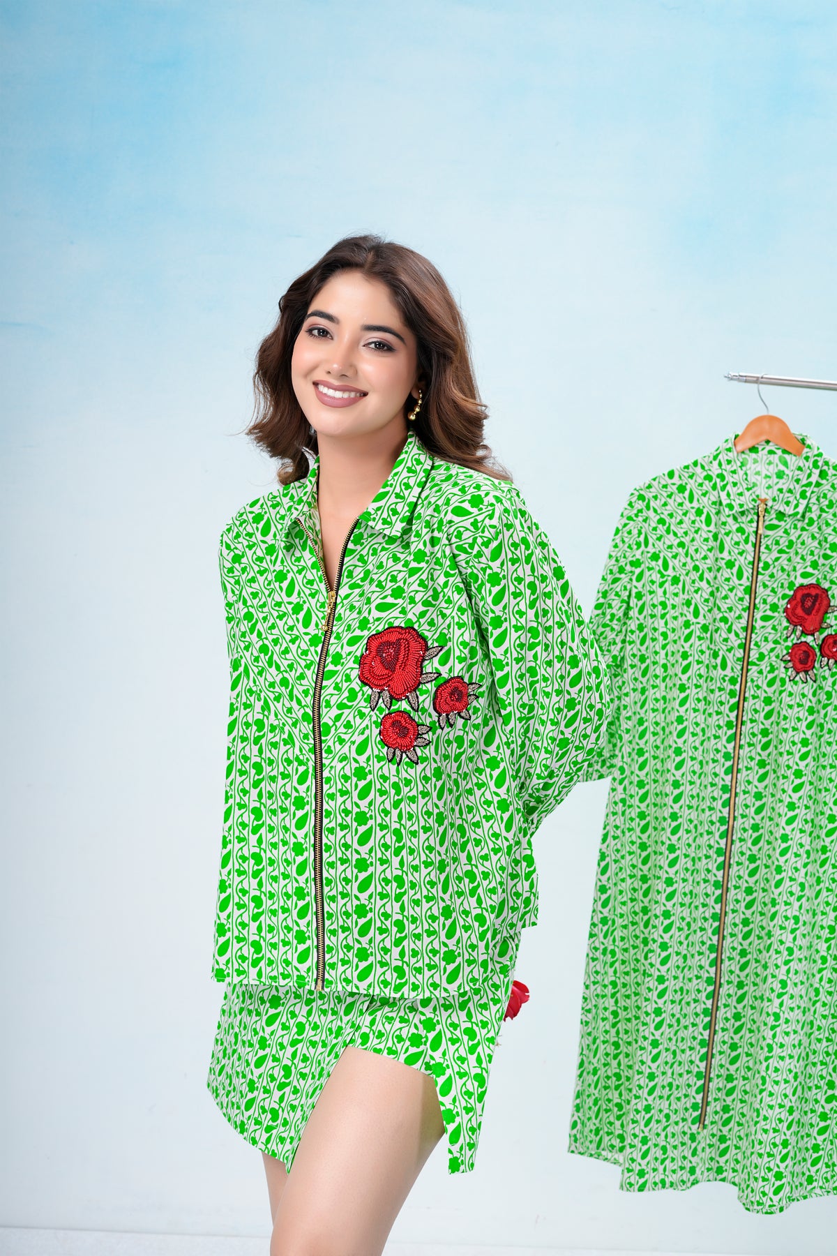 Emerald botanical poplin set