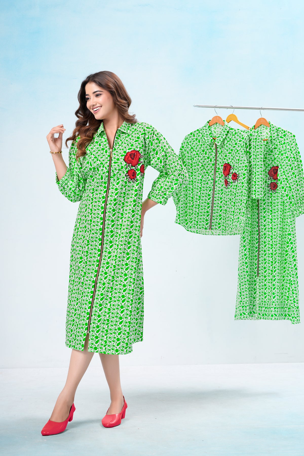 Botanical rose poplin dress