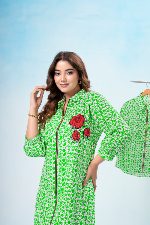 Botanical rose poplin dress