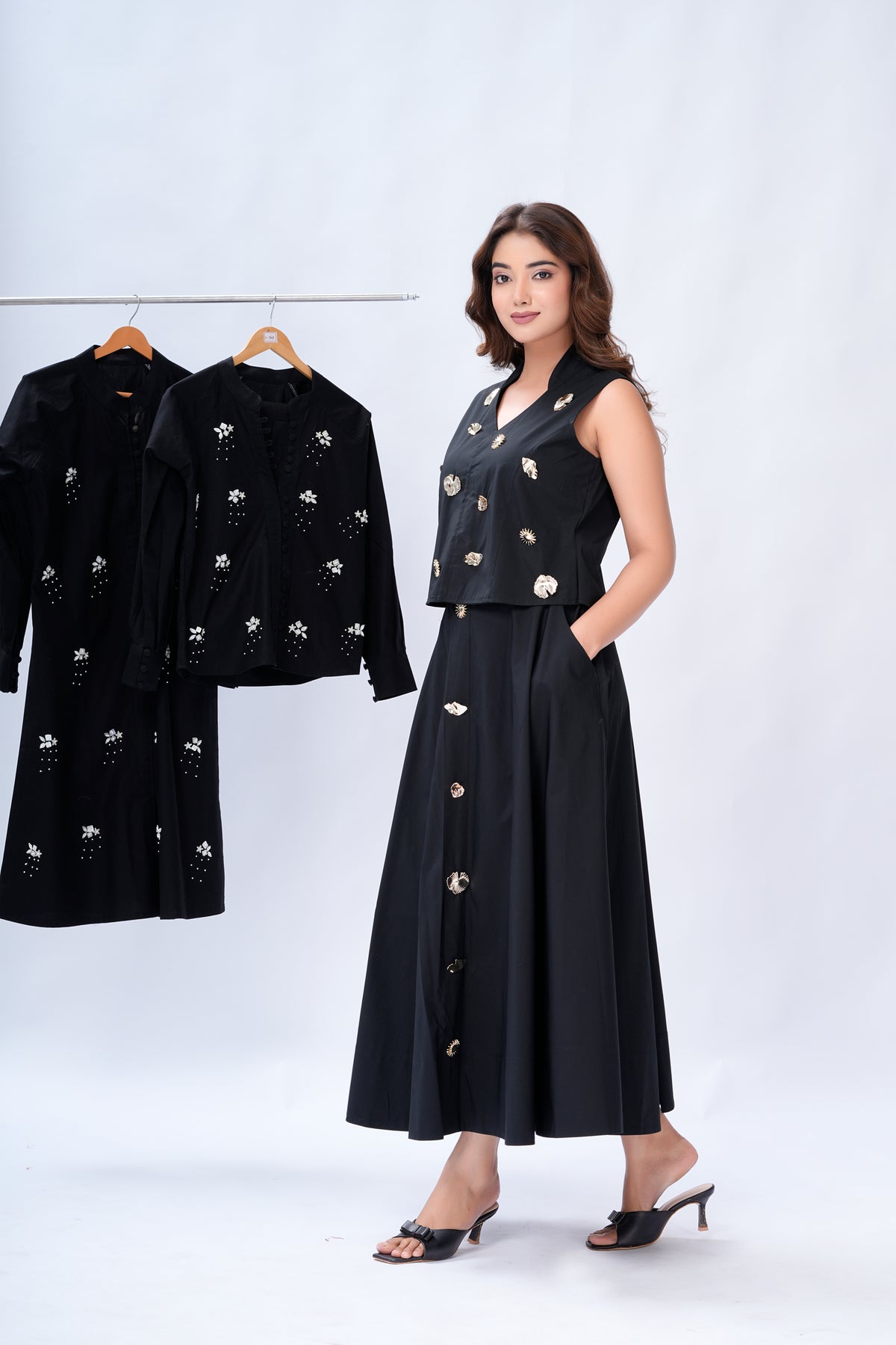 Aurelia pearl & Gold skirt set