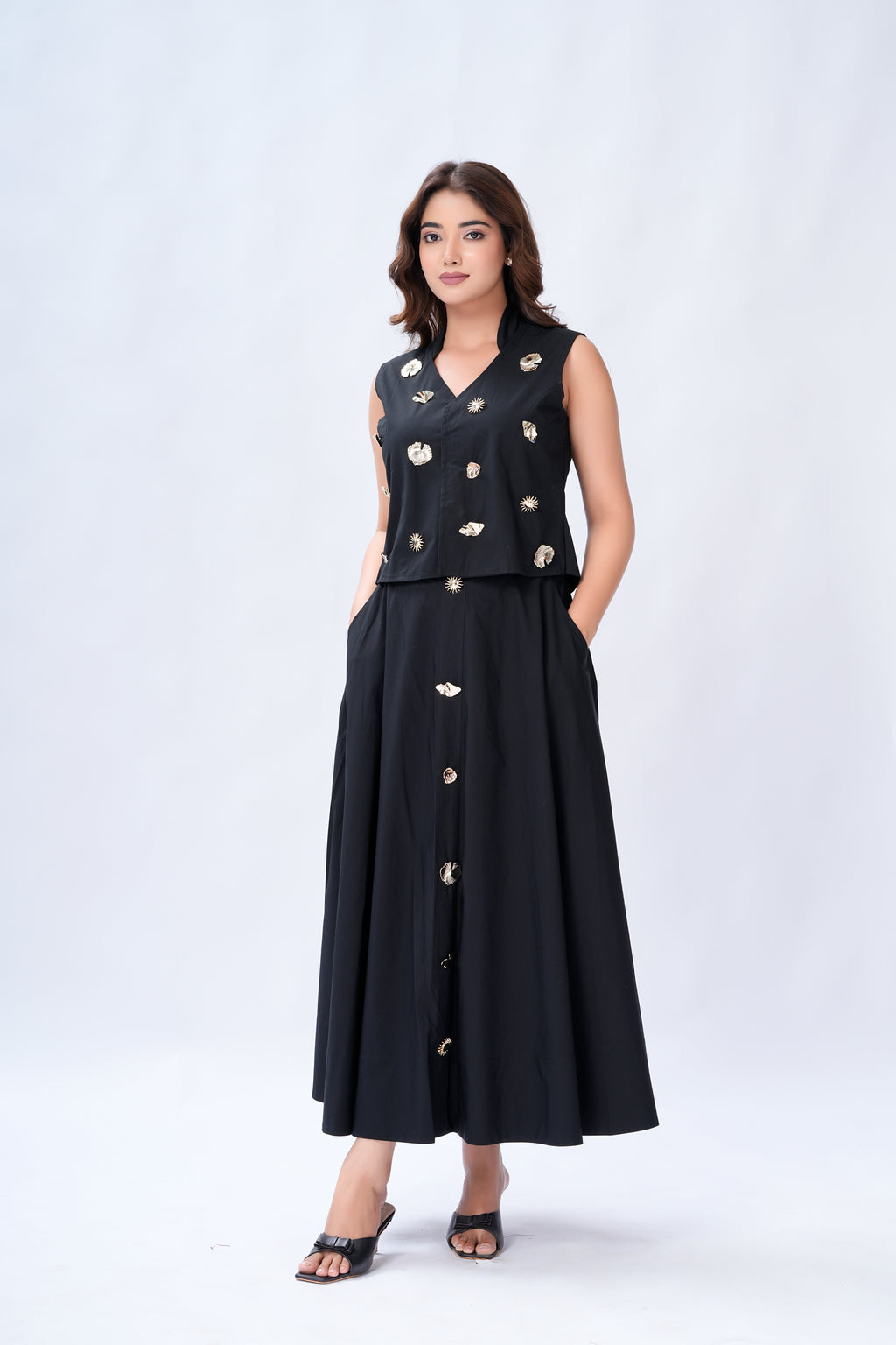 Aurelia pearl & Gold skirt set